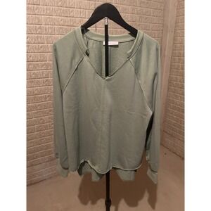 Ceo Femme Green V Neck Long Sleeve Pullover Comfy Casual‎ Top